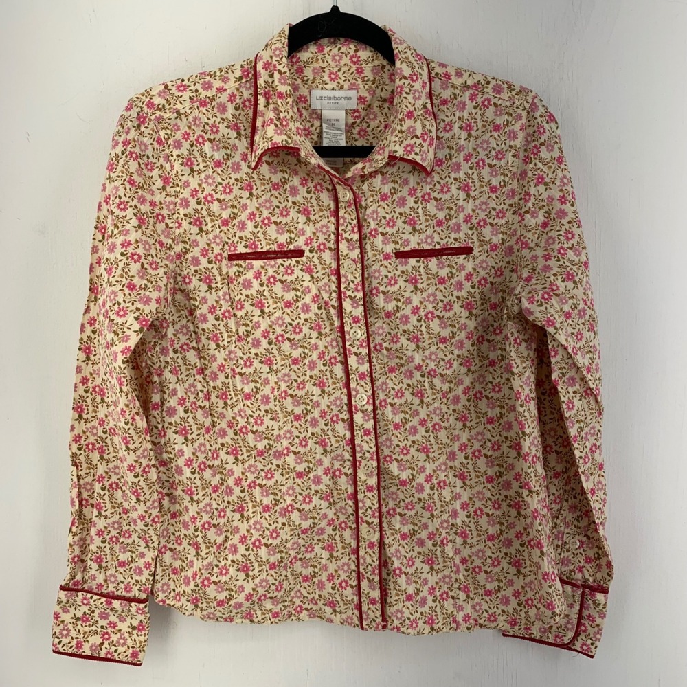 Y2K 90s Cowgirl Western Ditsy Floral Lace Button Front Top Medium Petite Rodeo